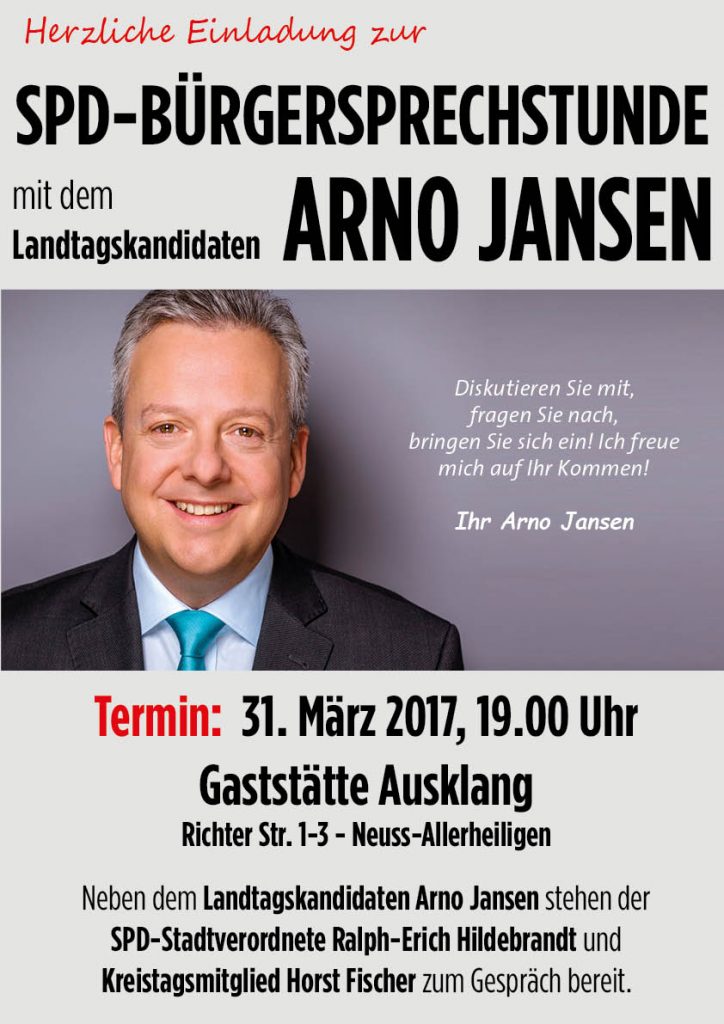 Bürgersprechstunde 31.3.2017 - 19:00 mit Arno Jansen im Ausklang Allerheiligen